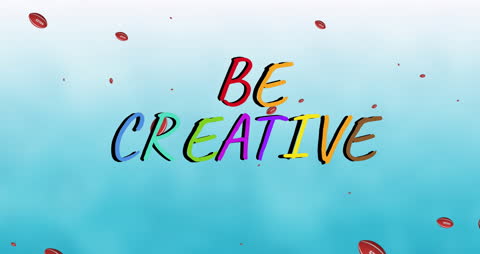 Colorful Be Creative Text with Floating Rugby Balls