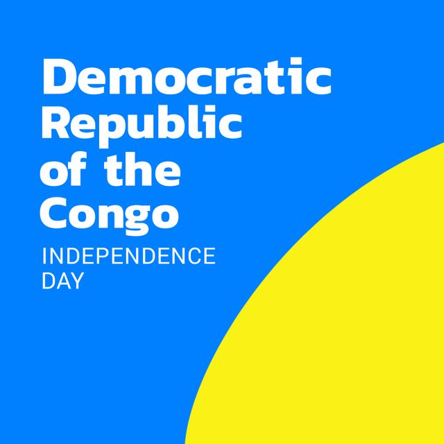 Colorful poster commemorating Democratic Republic of the Congo Independence Day with bold text and vibrant colors. Ideal for Independence Day promotions, educational materials regarding Congolese history, or social media posts celebrating national pride and independence.