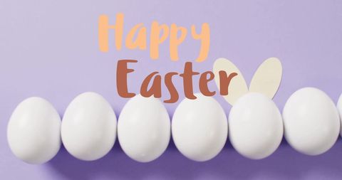 Happy Easter Text over White Eggs on Pastel Background