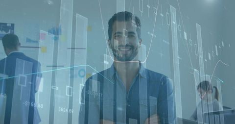 Smiling Businessman with Digital Data Overlay Chart - Download Free Stock Images Pikwizard.com