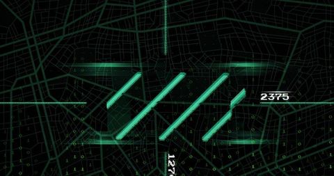 Futuristic Digital Map Interface with Cyberpunk Design