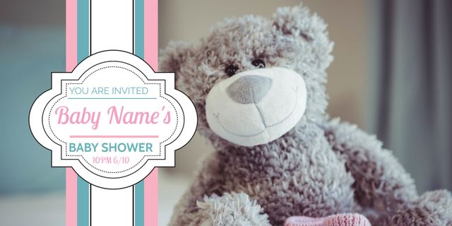 Celebrating a new arrival, a plush teddy bear sets a tender and joyful mood for a baby shower invitation. Ideal for announcing special events, this template can also be adapted for birthday parties or children's charity events.