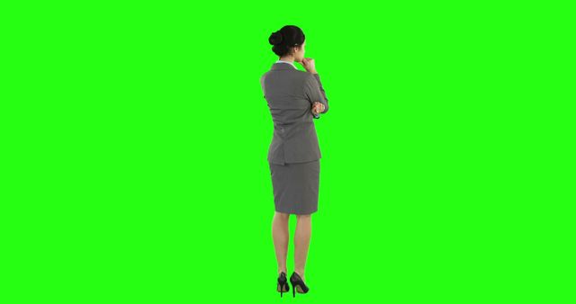 Businesswoman Thinking in Gray Suit on Green Screen Background - Download Free Stock Images Pikwizard.com