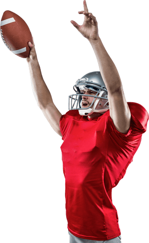 Transparent american football player celebrating with ball