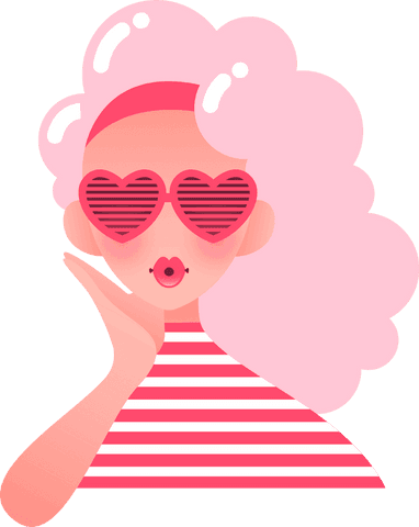 Stylized Woman In Heart-Shaped Sunglasses Transparent Illustration