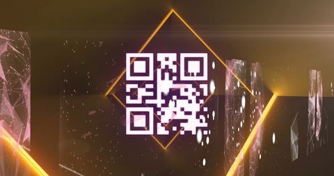Neon pink qr code with digital technology background