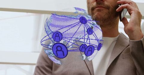 Businessman on Smartphone with Digital Connectivity Globe