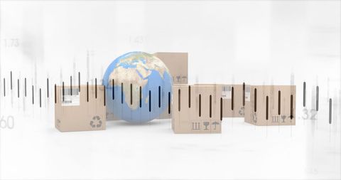 Global shipping concept with earth and cardboard boxes