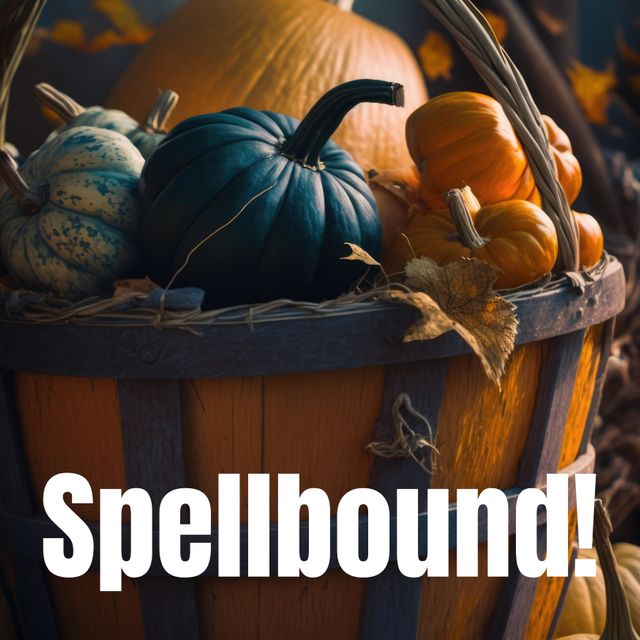 Colorful Halloween Pumpkins in Basket with Spellbound Text - Download Free Stock Templates Pikwizard.com