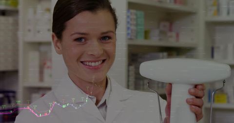 Pharmacist with Financial Data Overlay Indicating Market Trends - Download Free Stock Images Pikwizard.com