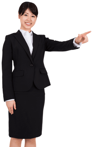 Smiling Asian Businesswoman Pointing Handjob Isolated