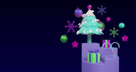 Colorful Modern Christmas Tree and Decorations on Black Background - Download Free Stock Images Pikwizard.com