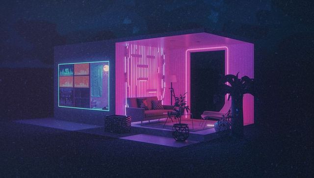 Futuristic Neon Lit Living Room in Minimalist Style