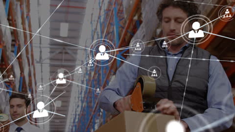 Connected Workforce in Warehouse with Networking Icons
