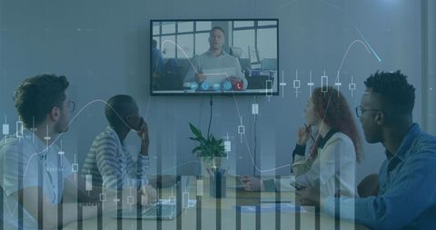 Team Meeting with Video Conference and Data Overlay - Download Free Stock Images Pikwizard.com