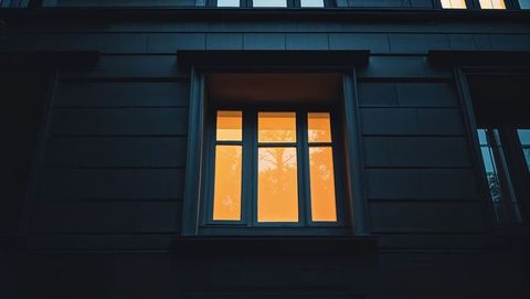 Urban Nighttime Building with Glowing Window