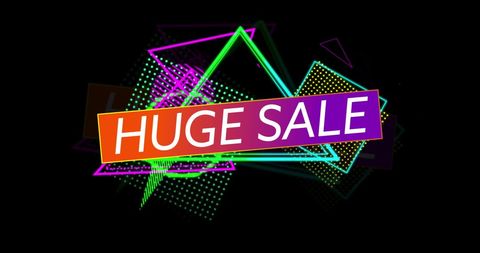 Retro Eighties Neon Huge Sale Design with Geometric Shapes
