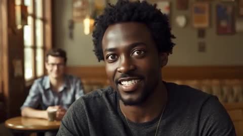 Friendly Communication in Modern Cafe Setting: Smiling Connection