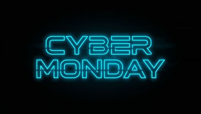 Glowing Cyan Neon Cyber Monday Typography Emitting Halo for Futuristic Online Sale