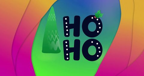 Vibrant Christmas HO HO Design with Tree and Holly