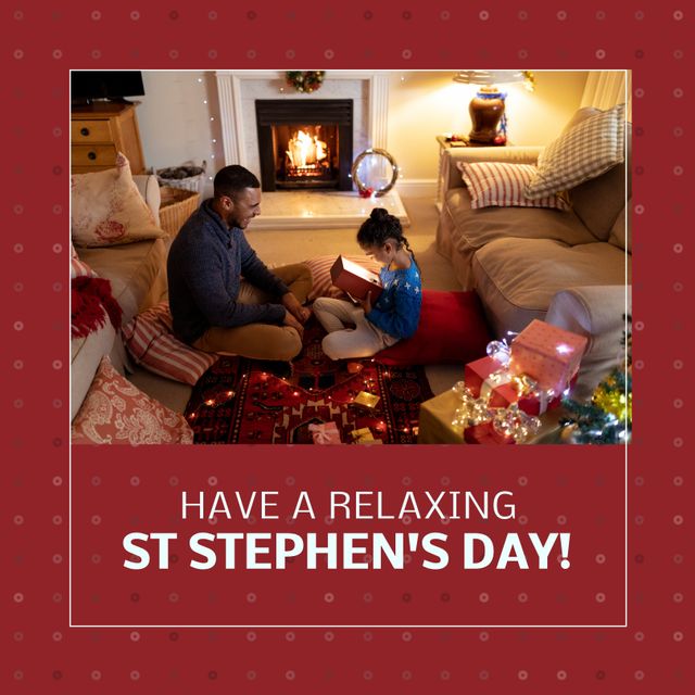 Father and Daughter Celebrating St Stephen's Day by the Fire - Download Free Stock Templates Pikwizard.com