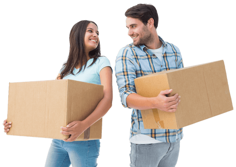 Transparent Smiling Couple Holding Cardboard Boxes for Moving - Download Free Stock Videos Pikwizard.com
