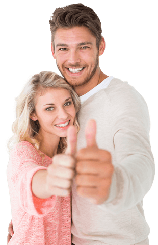 Smiling Couple Giving Thumbs Up on Transparent Background