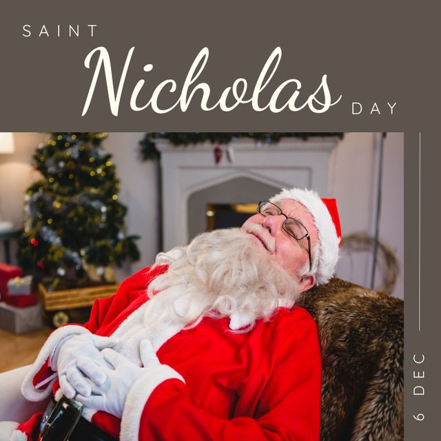 Santa Claus Sleeping on Saint Nicholas Day - Download Free Stock Templates Pikwizard.com