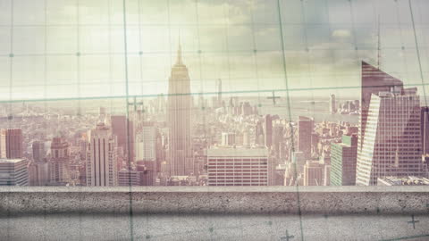 Future Urban Skyline with Digital Grid Overlay