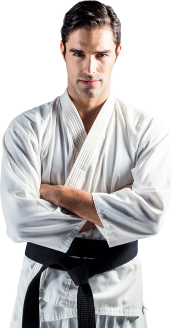 Confident Martial Artist in White Gi Arms Crossed Transparent Background - Download Free Stock Videos Pikwizard.com