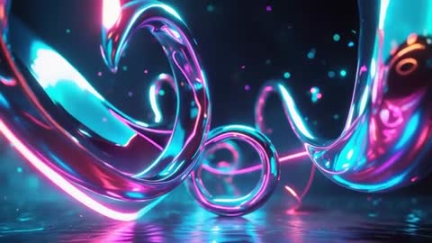 Futuristic Neon Metallic Tubes with Particles in Motion