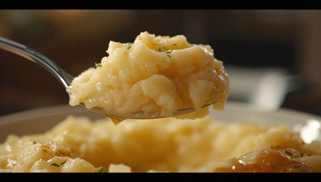 Delicious Spoonful of Creamy Mashed Potatoes with Butter and Herbs