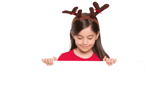 festive girl with reindeer antlers holding blank transparent sign - Download Free Stock Videos Pikwizard.com
