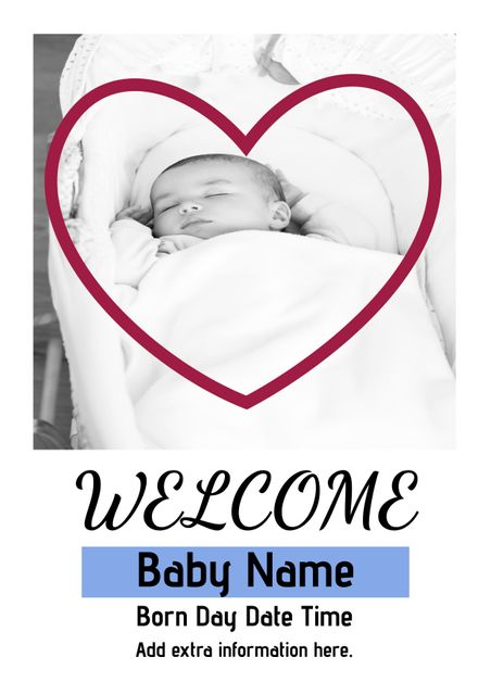 Birth Announcement with Heart-Framed Sleeping Baby - Download Free Stock Templates Pikwizard.com