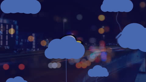 Digital Cloud Overlay on Night Traffic Animation
