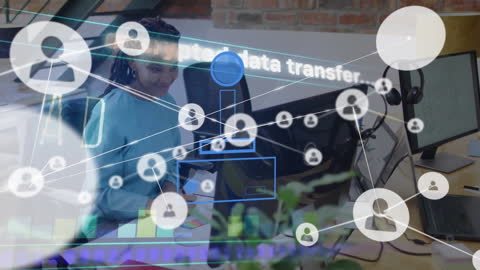 Digital Connections: Businesswoman Engaging with Blockchain Network