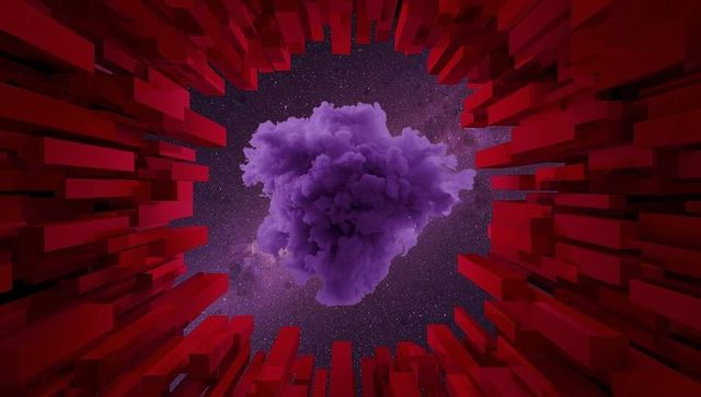 Purple nebula in cosmic abstract red framework