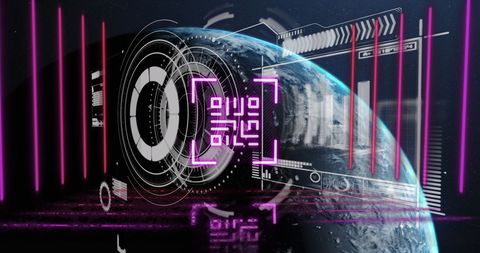 Futuristic global technology interface with digital scanning