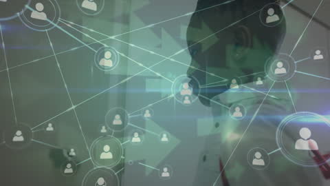 Schoolgirl in Digital Network Interface Cyber Connections