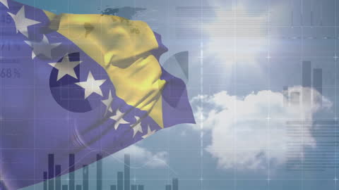 Bosnia and Herzegovina Flag with Data Visualization