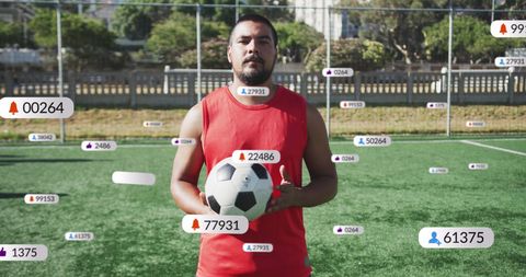 Soccer Player with Social Media Icons on Field