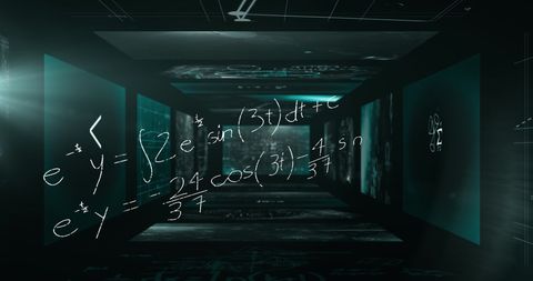 Futuristic Digital Tunnel with Floating Mathematical Equations - Download Free Stock Images Pikwizard.com
