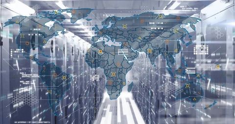 World Map Overlay in Data Center with Server Racks