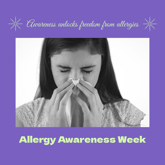 Allergy Awareness Week: Woman Blowing Nose Promoting Health Education - Download Free Stock Templates Pikwizard.com