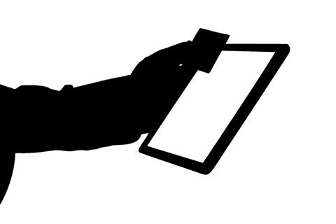 Silhouette of hand with tablet and credit card transparent background