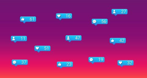 social media interaction icons spread on gradient background - Download Free Stock Images Pikwizard.com