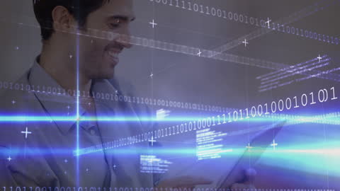 Tech Enthusiast Engaged With Digital Data Screen Interface