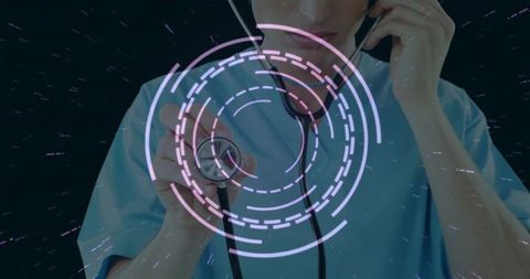 Doctor using advanced digital diagnostics in futuristic medical concept