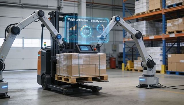 Autonomous pallet truck with robotic arms and ar hud optimizing warehouse logistics