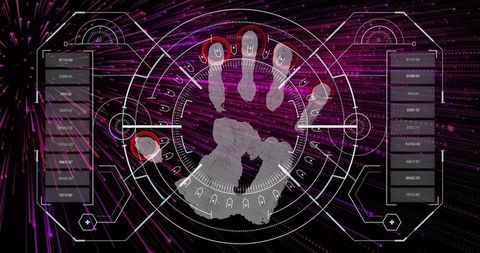 Futuristic Biometric Handprint Scan on Digital Interface